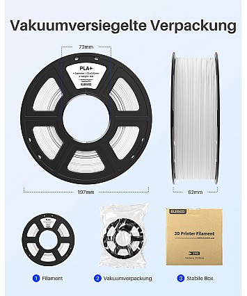 ELEGOO PLA+ Filament 1,75 mm – sada 4 kg (černá, bílá, červená, tmavě modrá) | Vysoce pevný PLA Plus pro 3D tisk s přesností ±0,02 mm | 1kg/cívka ELEGOO PLA+ Filament 1,75 mm – sada 4 kg (černá, bílá, červená, tmavě modrá) | Vysoce pevný PLA Plus pro 3D tisk s přesností ±0,02 mm | 1kg/cívka