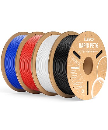 ELEGOO Rapid PETG Filament 1,75 mm – černá, bílá, červená, modrá – 4 kg | High Speed 600 mm/s struna pro 3D tiskárny, přesnost +/- 0,02 mm, lepenková cívka ELEGOO Rapid PETG Filament 1,75 mm – černá, bílá, červená, modrá – 4 kg | High Speed 600 mm/s struna pro 3D tiskárny, přesnost +/- 0,02 mm, lepenková cívka