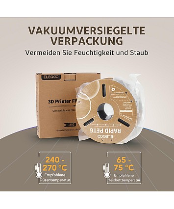 ELEGOO Rapid PETG Filament 1,75 mm – černá, bílá, červená, modrá – 4 kg | High Speed 600 mm/s struna pro 3D tiskárny, přesnost +/- 0,02 mm, lepenková cívka ELEGOO Rapid PETG Filament 1,75 mm – černá, bílá, červená, modrá – 4 kg | High Speed 600 mm/s struna pro 3D tiskárny, přesnost +/- 0,02 mm, lepenková cívka