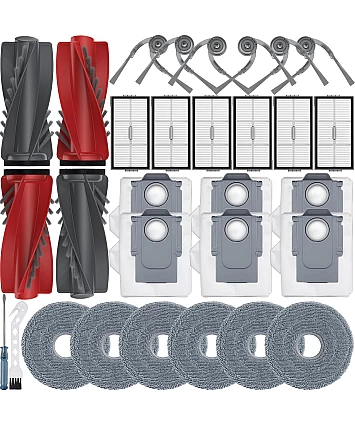 30 kusů příslušenství pro Roborock Saros 10R/Qrevo Curv 2 Pro/Qrevo CurvX robotický vysavač, 4 hlavní kartáče, 6 HEPA filtrů, 6 stěračů, 6 bočních kartáčů, 6 sáčků na prach, Saros 10R sada